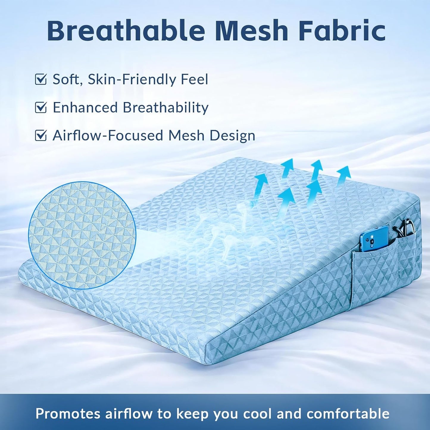 Wedge Pillow for Sleeping, 7.5" Bed Wedge After Surgery, Back Pain Relief, Memory Foam Pillow Triangle Incline Wedge for Back Support, Leg Elevation