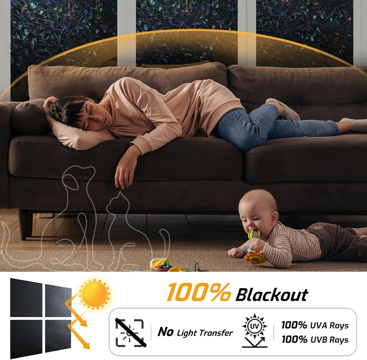 LUTE Blackout Window Film, Window Tint for Home Privacy, 17.5" x 78.7"