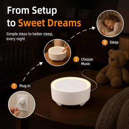 Kipcush White Noise Machine for Sleeping – High-Fidelity Non-Looping Sounds, Dimmable Night Light, USB Powered, Sleep Sound Machine for Baby, Kids & Adults (A - Model White+, Standard)