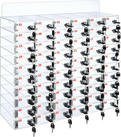 Threan 12 Slot Cell Phone Storage Box, Acrylic Clear Cell Phone Storage Cabinet Wall Mounted with Door, Locks and Keys for Office School Factory