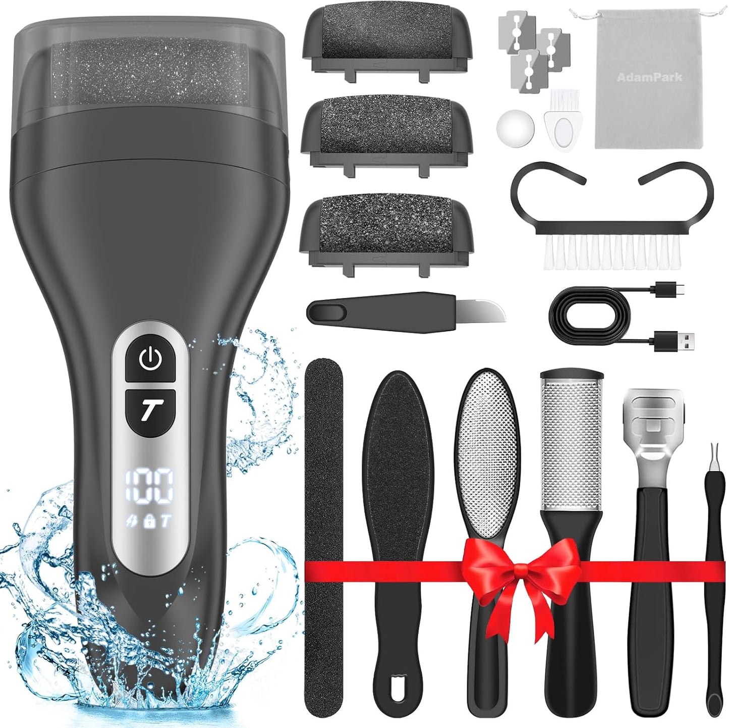 AdamPark Electric Callus Remover for Feet, Rechargeable Portable Electronic Foot Callus Remover 2-in-1 Wet/Dry Foot Scrubber Electric Toot File for Hard Cracked Dry Dead Skin（Pink）