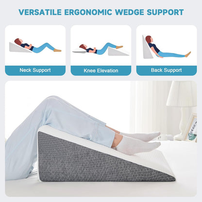 Yojoker Wedge Pillow for Sleeping - 12 Inch Bed Wedge for Headboard Triangle Pillow, Memory Foam Wedges for Acid Reflux, GERD, Snoring, Post Surgery Back Pain Relief, Leg Elevation, Washable Cover