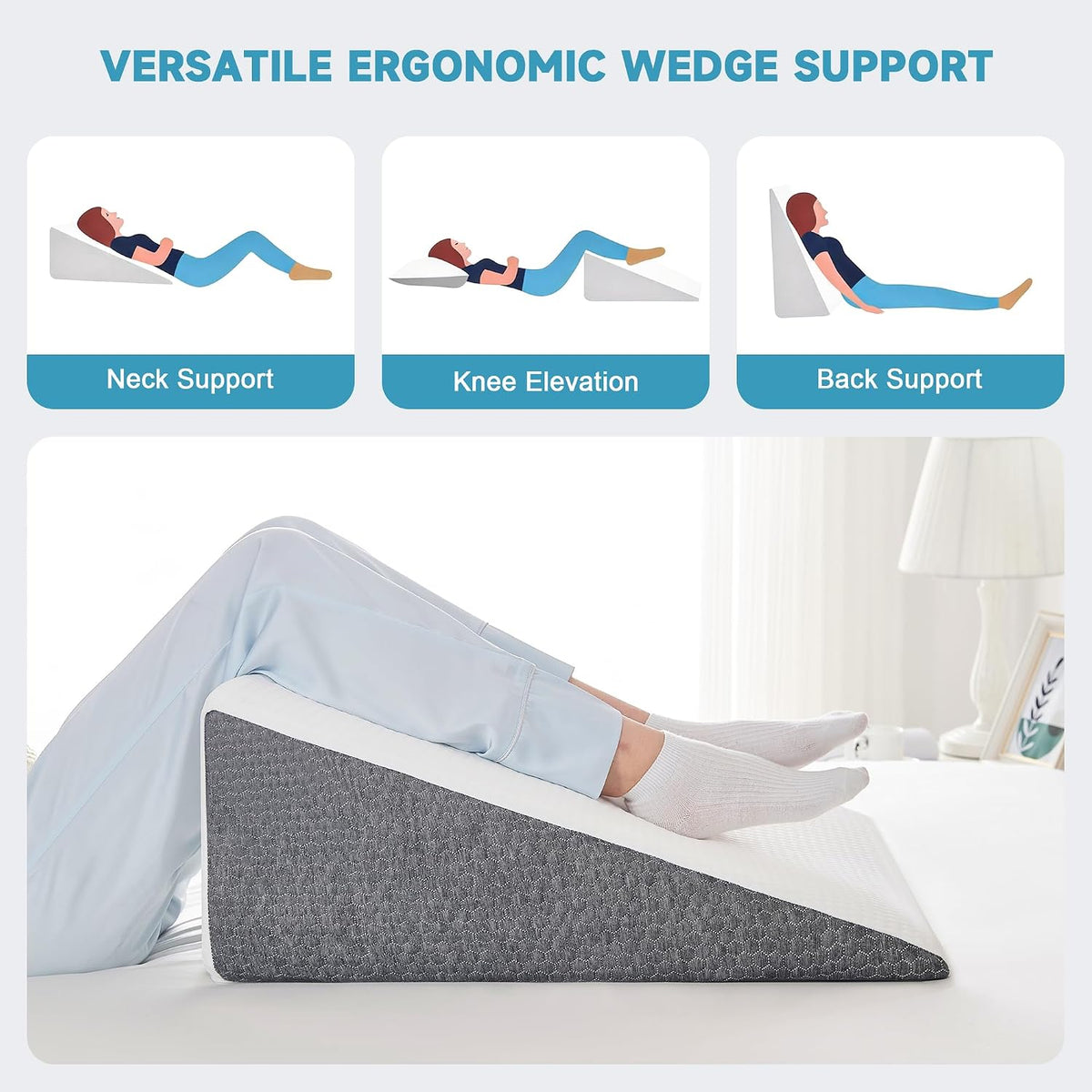 Yojoker 6pcs Orthopedic Bed Wedge Pillow Set for Sleeping, Post Surgery Foam for Body, Back and Leg Pain Relief Comfortable & Adjustable Support Pillows-Anti Snoring, Heartburn