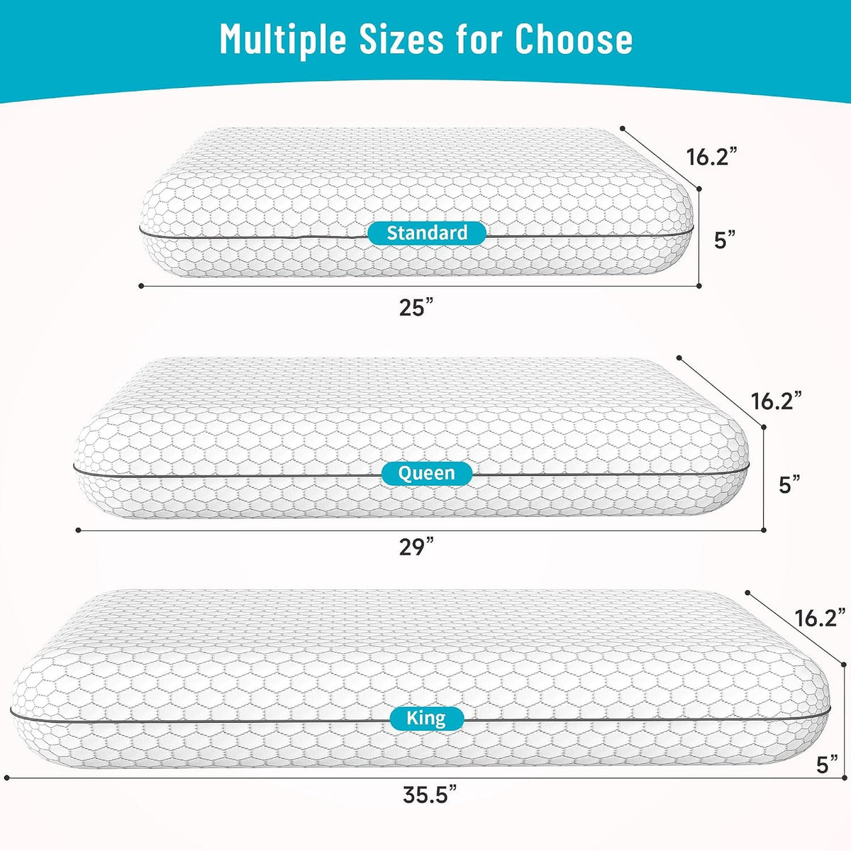 CushyOasis Bed Pillows for Sleeping 2PCS, Memory Foam, Standard Size, Blue