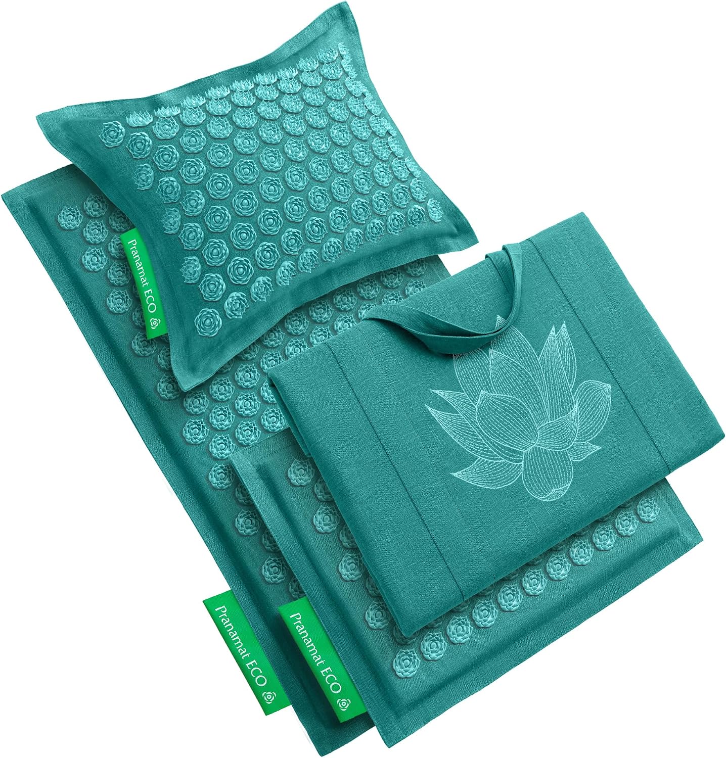 Pranamat Acupressure Large & Small Mat with Pillow and Bag Set, Premium Acupressure Therapy for Pain Relief and Relaxation, Handcrafted in Europe with Sustainable and Natural Materials (Obsidian)