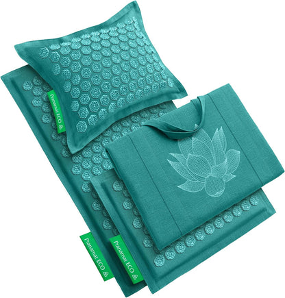 Pranamat Acupressure Large & Small Mat with Pillow and Bag Set, Premium Acupressure Therapy for Pain Relief and Relaxation, Handcrafted in Europe with Sustainable and Natural Materials (Obsidian)