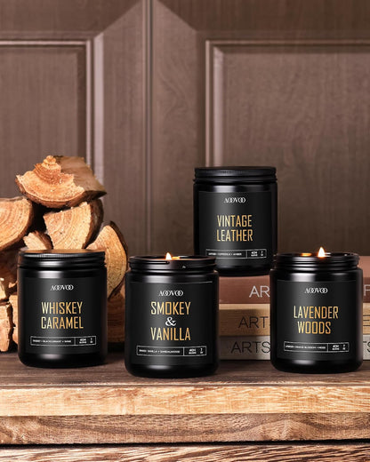 AOOVOO Scented Candles for Men - 4 Pack Candles for Home Scented, 36oz Soy Wax, 200 Hour Burn Time, Men Candle Set, Sandalwood Oud/Mahogany Teakwood/Smoke Vanilla/Jasmine Candle Set A