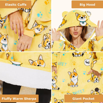 THREE POODLE Wearable Blanket Hoodie for Women, Oversized Sherpa Sweatshirt Blanket for Adults Men, Cozy Hooded Blankets, Gifts for Teen Girls Women Mom Sister