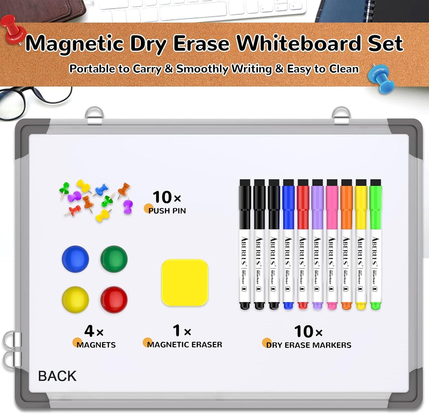 Weekly Calendar Whiteboard for Wall, 16x12 Inches Dry Erase Board, Small Magnetic White Board, Double-Sided Hanging Board for Office School Home Kitchen, Portable Board for Drawing Planning To Do List