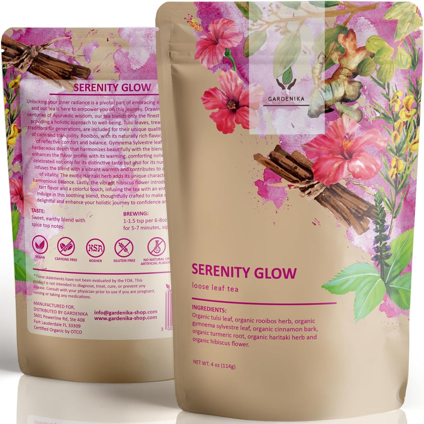 Gardenika Organic Loose Leaf Tea Sampler – 8 Pack, 1 LB – Herbal and Naturally Caffeine-Free Set - Ayurvedic Assortment Blend