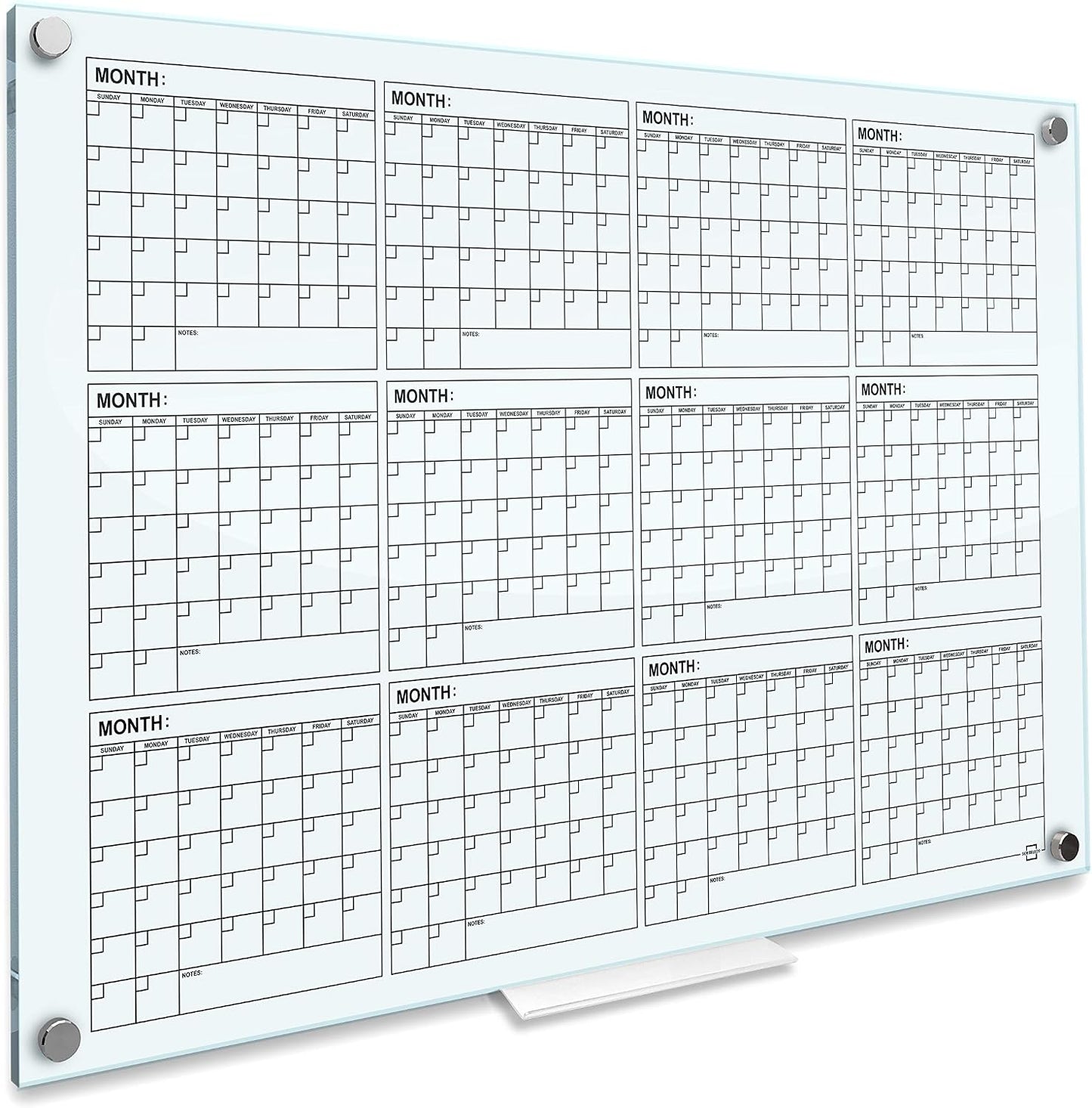 Magnetic 34”x46” Glass Whiteboard Calendar Yearly Dry Erase Planner for Wall Large Glass Whiteboard Calendars for Home and Office