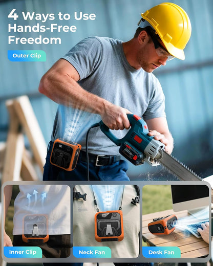 Portable Waist Fan, 10000mAh Rechargeable Belt Fan, Clip-On Waist Fans with 5 Adjustable Speeds, Up to 40H Battery Life, LED Display & Flashlight, for construction workers, Outdoor, Camping-Orange