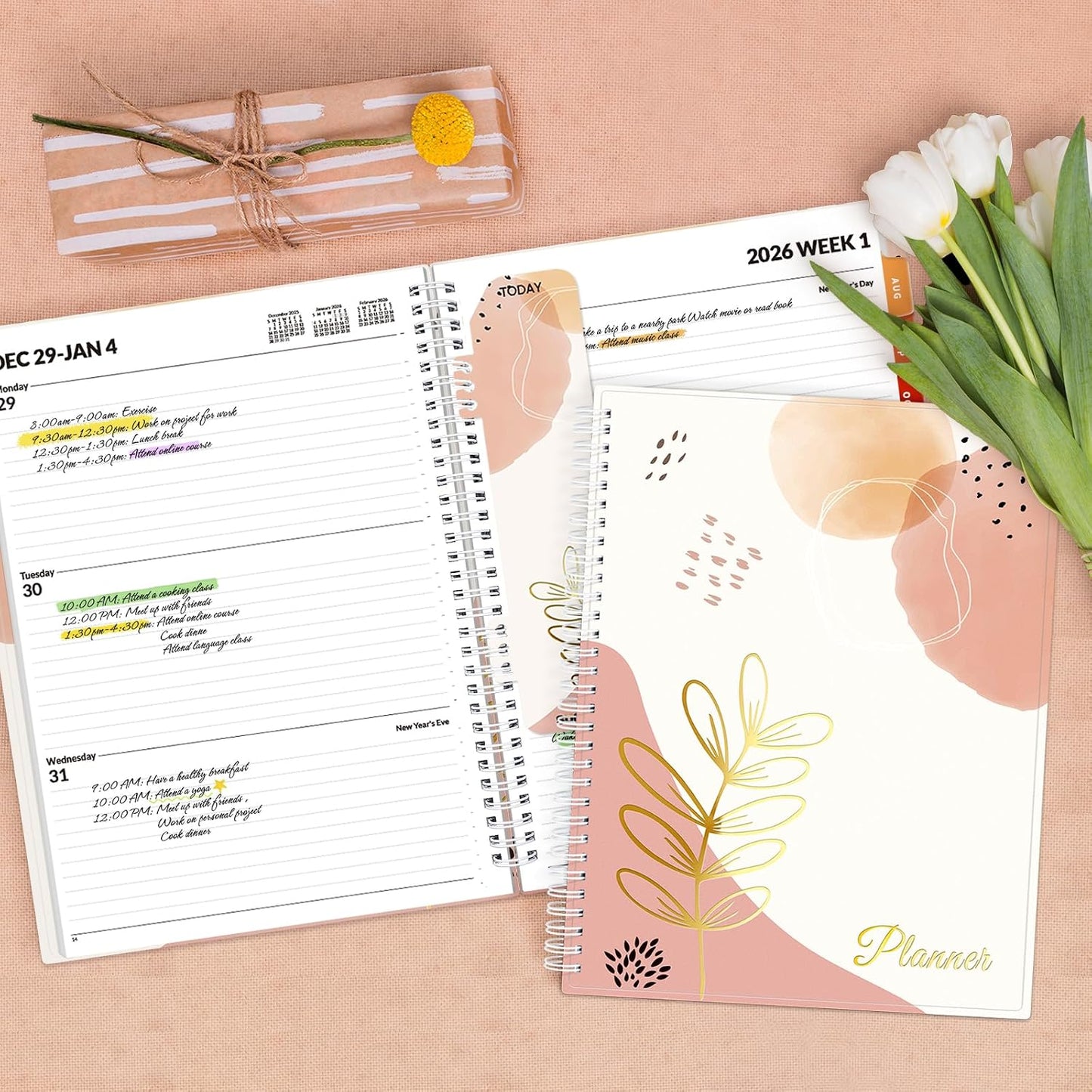 SUNEE Academic Planner 2026-2027 – Weekly & Monthly Planner, July 2026 to June 2027, 6.4"x8.3", Thick Paper, Tabs, Pockets, Bookmark, Spiral-Bound, Student Teacher Organizer, Black