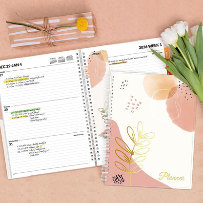 SUNEE Academic Planner 2026-2027 – Weekly & Monthly Planner, July 2026 to June 2027, 6.4"x8.3", Thick Paper, Tabs, Pockets, Bookmark, Spiral-Bound, Student Teacher Organizer, Black