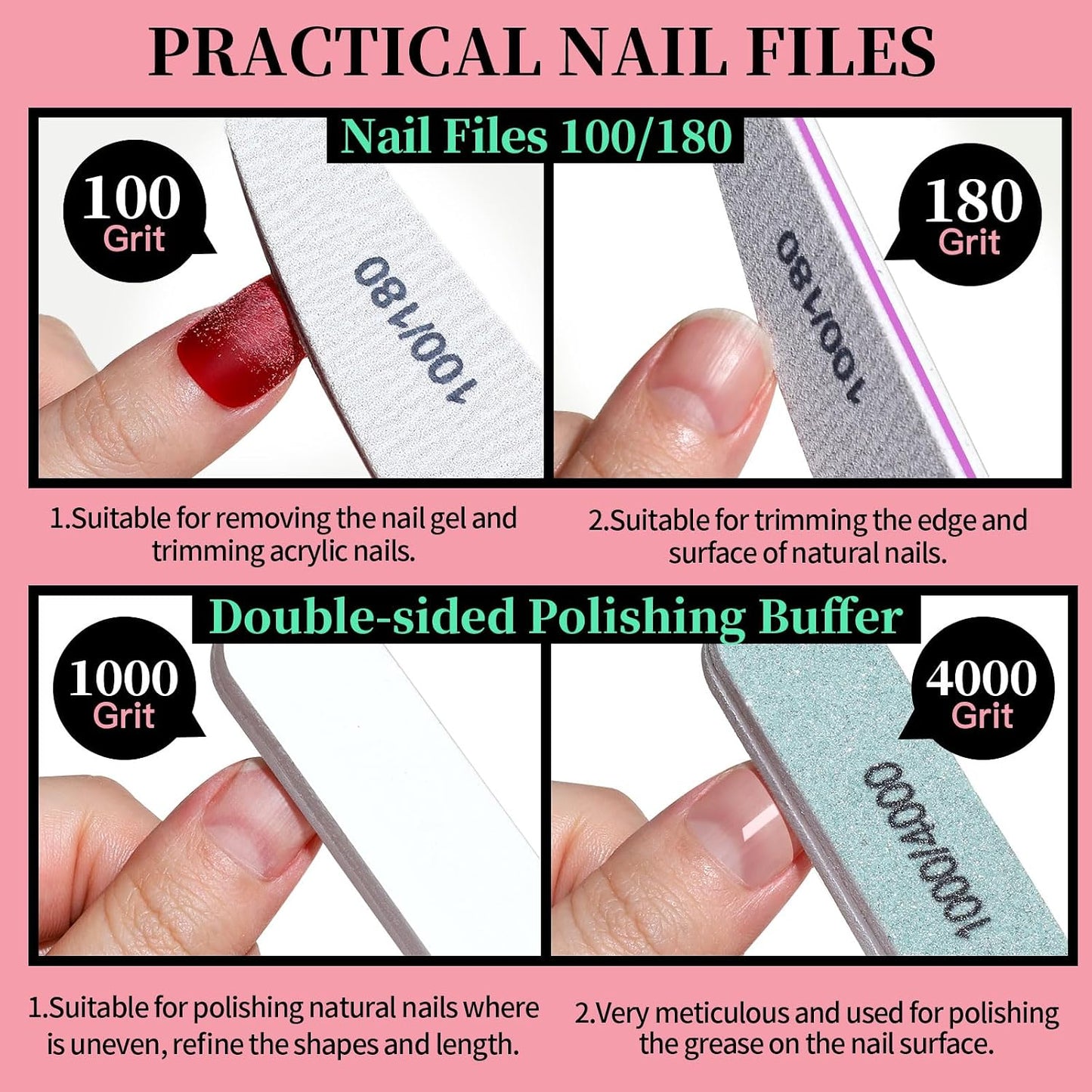 FANDAMEI Nail Care Kit, Nail Files 100/180, Nail Buffer Block, Cuticle Nippers, Cuticle Trimmer, Cuticle Pusher, Nail Tools, Nail Kit, Pedicure & Manicure Tools, Nail Prep Kit, Manicure Kit for Women