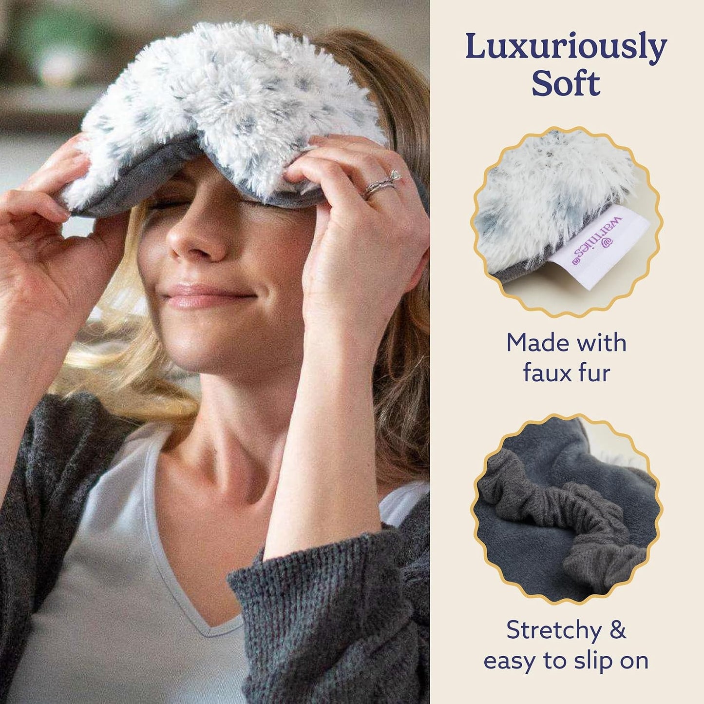 warmies Microwavable Eye Mask for Warmth & Comfort - Heat & Cooling Eye Compress for Dryness Relief - Weighted & Heated Lavender Sleep Mask for Calming Relaxation - Curly Sage