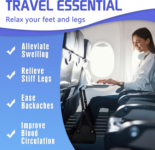 2-Pack Airplane Foot Hammock for Plane Travel - Travel Essentials Length Adjustable Airplane Foot Rest Under Desk -Long Flight Must Haves