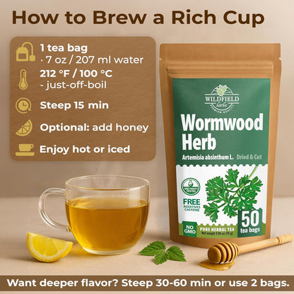 50 Bags Wormwood Herbal Tea (Artemisia Absinthum L.) – 50 Tea Bags 1.5g Absinthe Wormwood Herb