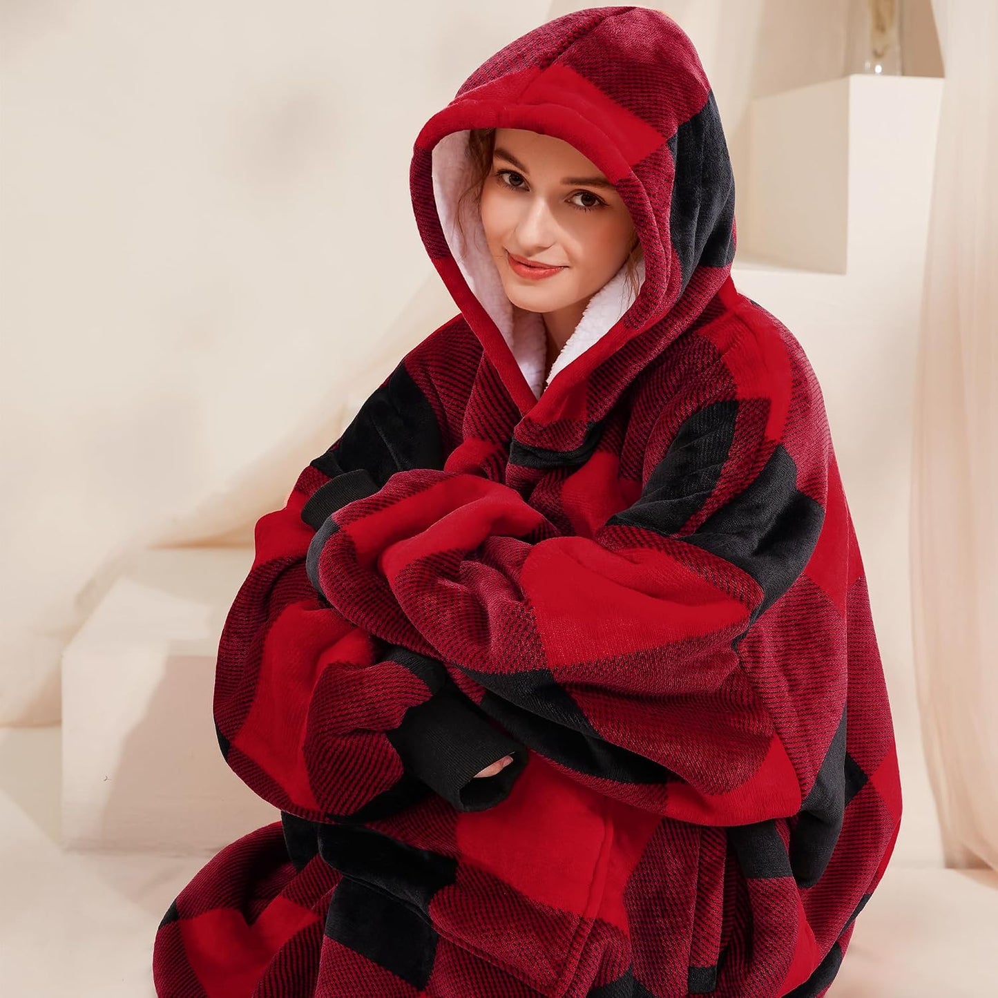 Narecte Cozy Oversized Blanket Hoodie Wearable Blanket Adults Soft Hooded Blanket Hoodie Birthday Gifts for Women Christmas - Colors B