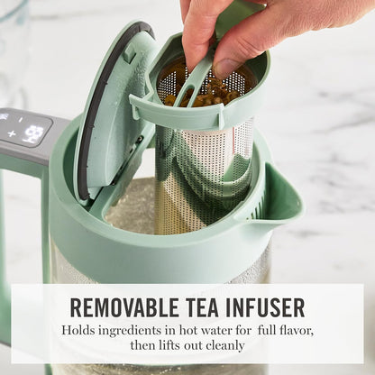 Martha Stewart Electric Kettle with Removable Stainless Steel Tea Infuser, Glass Carafe 1.7L (7 Cups), Hot Water Boiler, 4 Presets, Keep Warm & Auto Shut-Off, Cordless 360° Swivel Base, Honeydew Green