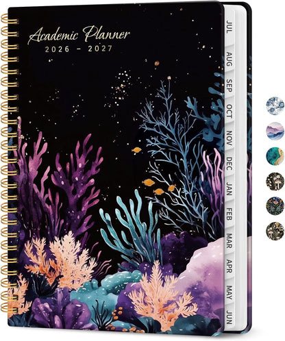 Planner 2026-2027, Academic Monthly and Weekly Calendar Planner for Women, July 2026 - June 2027, Hardcover Pretty Agenda Planner Book with Tabs, Spiral Daily Organizer for School Office Home Supplies, 6.3" x 8.5" - Blue Floral