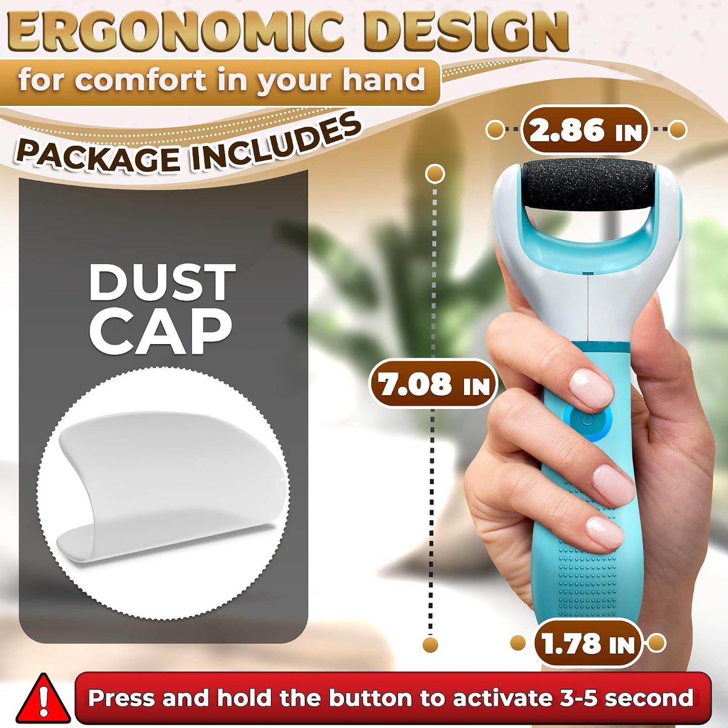 Electric Foot Callus Remover Tool for Dead Skin & Cracked Heels – Battery-Operated Foot Grinder with Replaceable Roller – Pedicure Tools for Feet & Toes – Smooth Feet at Home (Batteries Not Included)