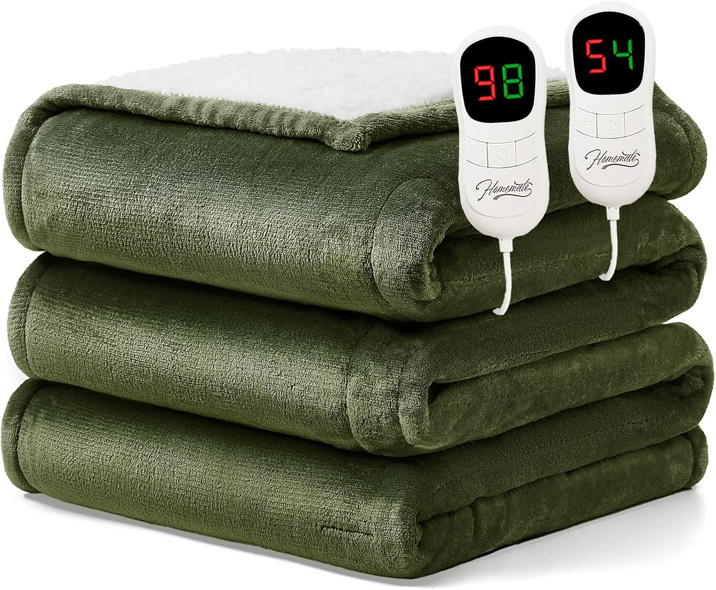 Homemate Heated Blanket Electric Throw - 50"x60" Heating Blanket Throw 1/2/4/6/8 Hours Auto-Off 10 Heat Level Over-Heat Protection Flannel Sherpa ETL Certification
