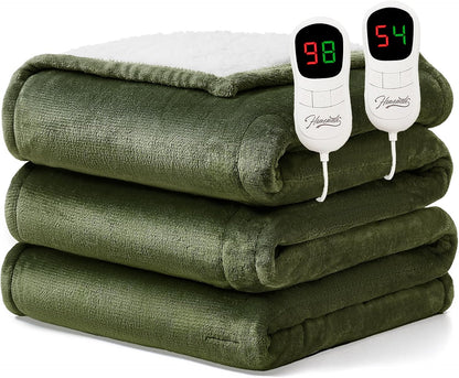 Homemate Heated Blanket Electric Throw - 50"x60" Heating Blanket Throw 1/2/4/6/8 Hours Auto-Off 10 Heat Level Over-Heat Protection Flannel Sherpa ETL Certification