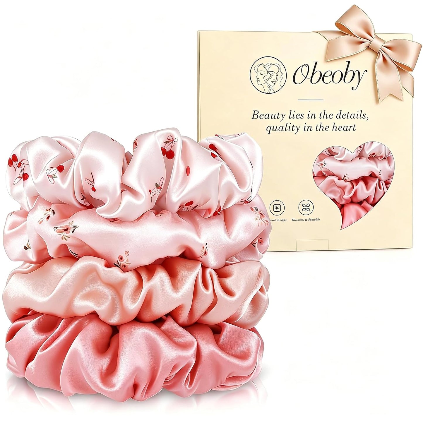 4 Pack 100% Mulberry Silk Scrunchies for Hair Sleep, No Damag Frizz Control Stylish Silk Hair Scrunchies Small Gifts for Women