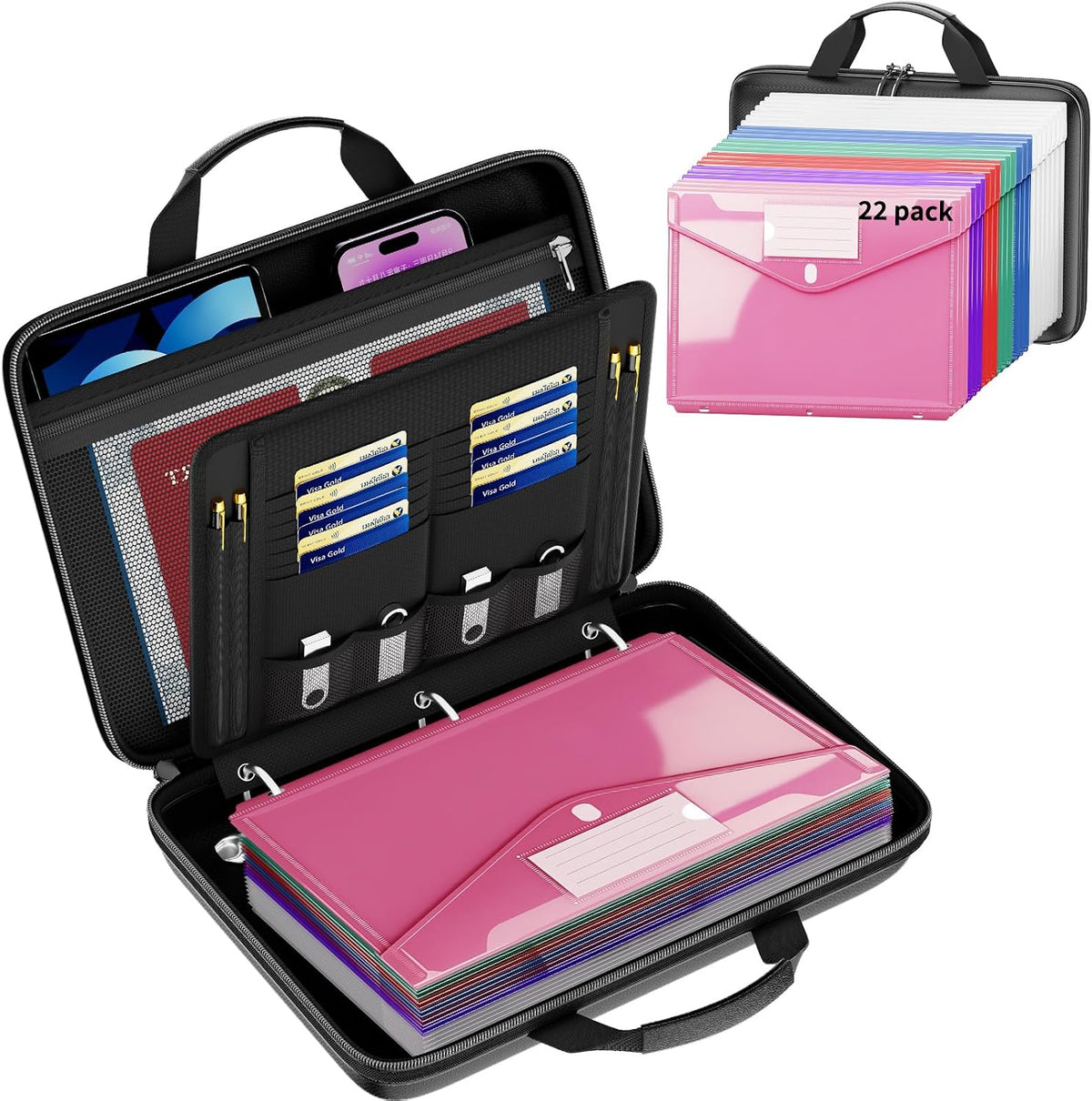 Fireproof Binder Organizer with 22 Pack Binder Pocket, Letter Size