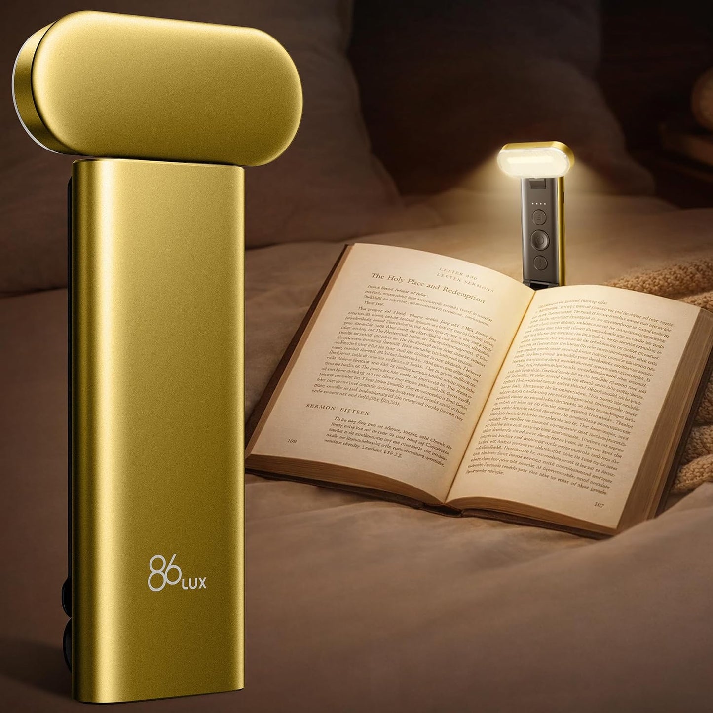 86lux Book Light, Rechargeable Reading Light for Book in Bed