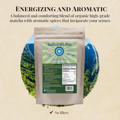 Blue Lotus Chai - Rooibos Flavor Masala Chai - Makes 65 Cups - 2 Ounce Masala Spiced Chai Powder with Organic Spices - Instant Indian Tea No Steeping - No Gluten