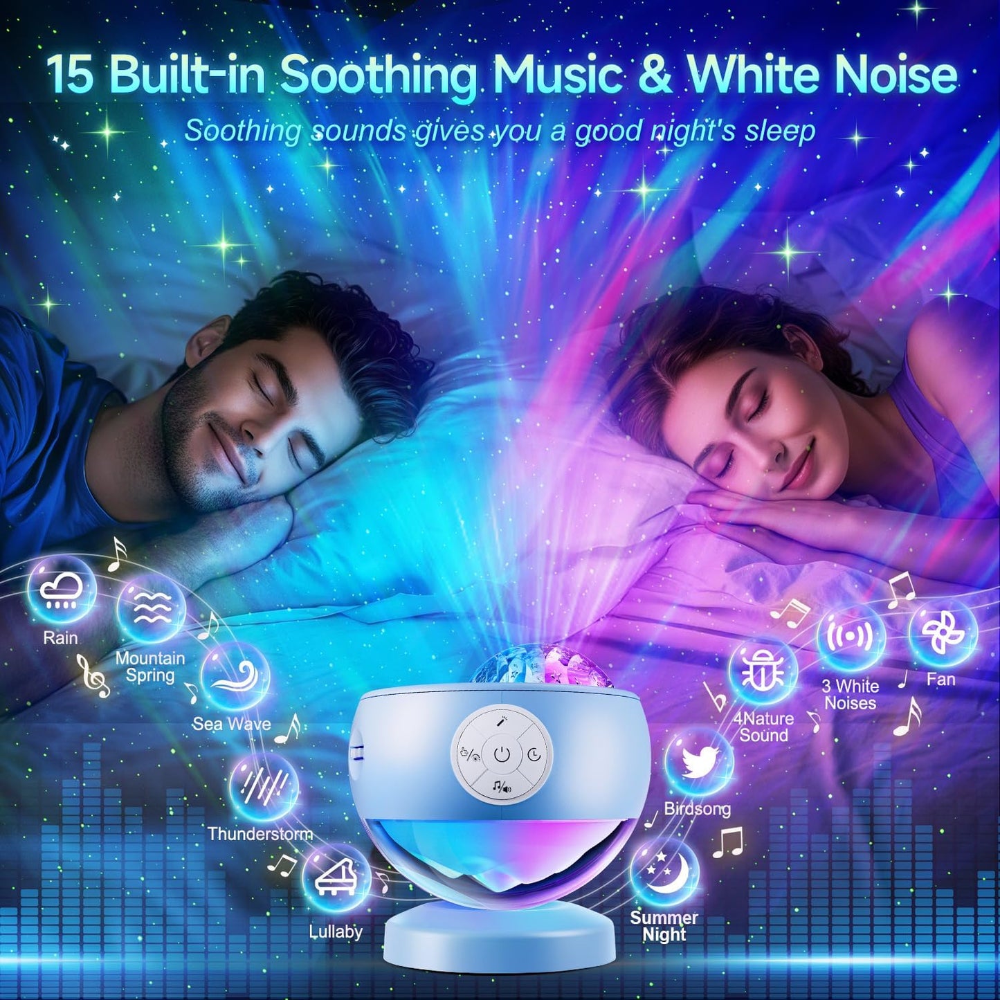 Staryou Birthday Gifts Galaxy Projector for Teen Girls & Boys, 375 Lights Aurora Light Projector with 15 White Noise, Bluetooth Speaker, Trendy Stuff Night Light Bedroom Decor, Led Lights for Bedroom
