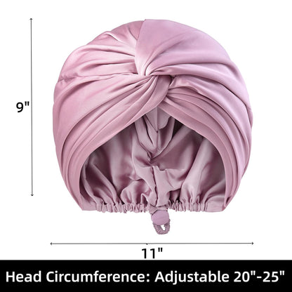 Adjustable Silk Satin Bonnet for Sleeping Hair Wrap, Double Layer Sleep Cap, Night Turban for Large Long Curly Braid Women Men Hair - Matcha Green