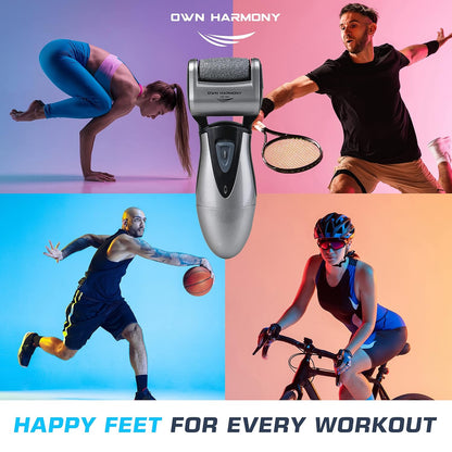 Electric Callus Remover: Rechargeable Electronic Foot File CR900 by Own Harmony (Powerful Motor) Best Pedicure Tools w 3 Rollers Professional Pedi Feet Care Sander for Cracked Heels and Hard Skin