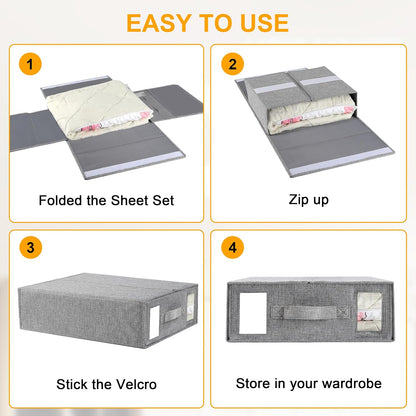 2-Pack Bed Sheet Organizers and Storage, Oxford Grey