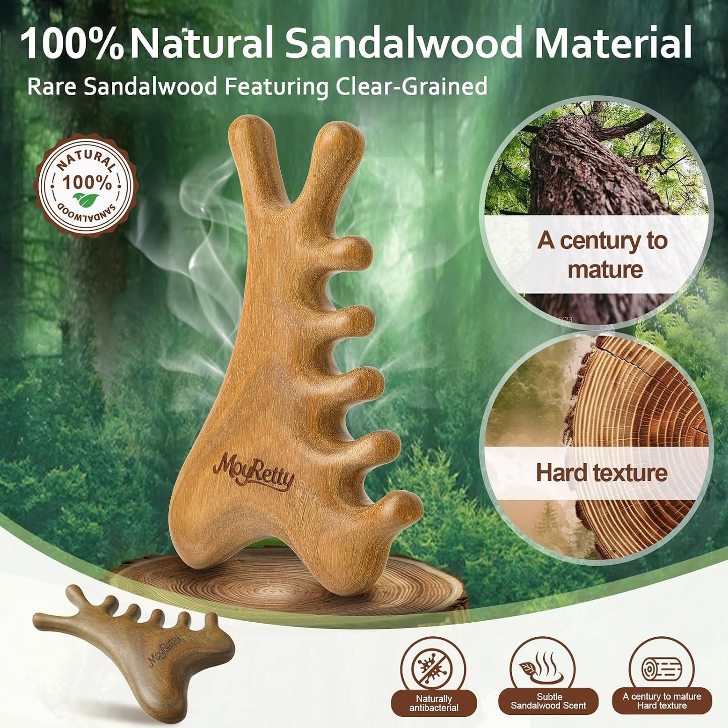MoyRetty Wooden Gua Sha Tool, Sandalwood Face & Body Massager