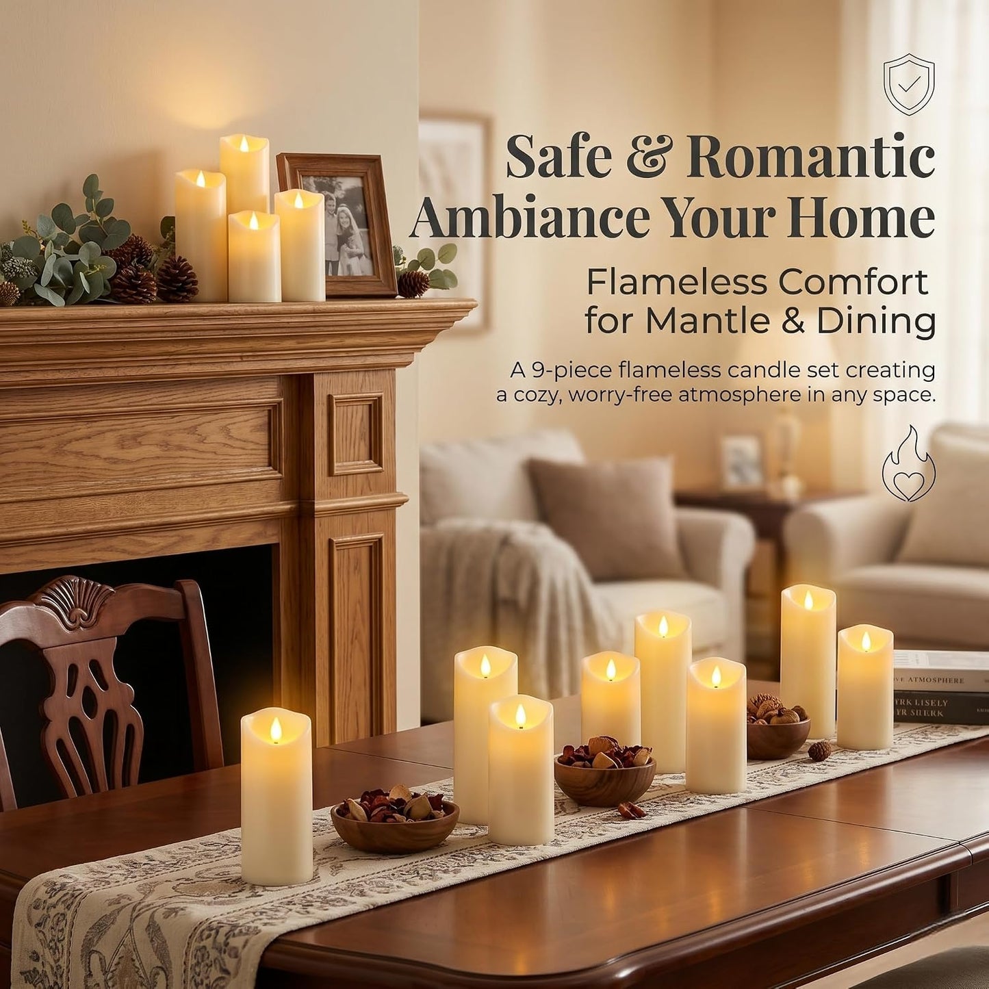 Waterproof Flameless Candles, 12 PC Battery Operated LED Pillar Candles with 2 Remote Controls & Timer, Flickering Indoor Outdoor Candles for Wedding, Patio, Easter, Bathroom, Home Decor, 4''5''6''
