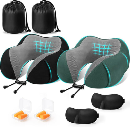 CloudBliss Travel Pillow for Airplane, Memory Foam Neck Pillow for Travel, Compact Flight Pillow with Eye Mask, Earplugs, Carry Bag, Travel Neck Pillow for Long Flight Sleep, Plane Accessories, Black