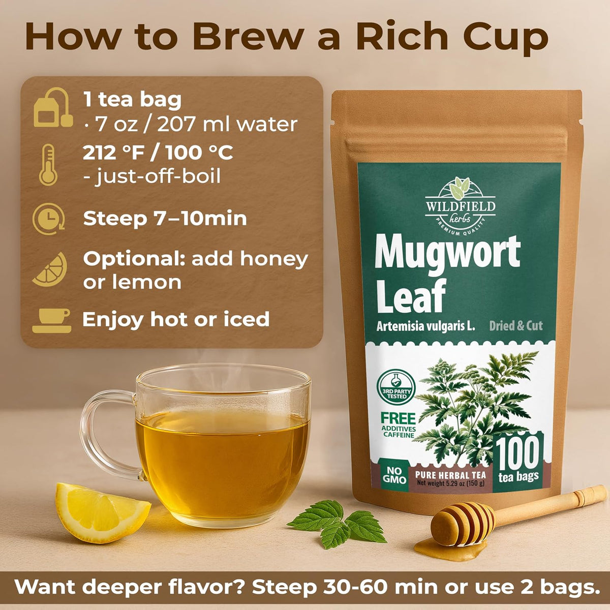 100 Bags Dried Mugwort Tea Mugwort Herb (Artemisia Vulgaris) - 100 Count 1.5g Bags Artemisa