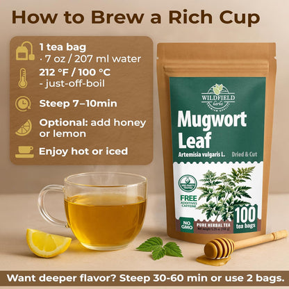 100 Bags Dried Mugwort Tea Mugwort Herb (Artemisia Vulgaris) - 100 Count 1.5g Bags Artemisa