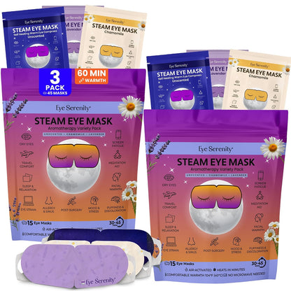 Eye Serenity Steam Eye Mask, Heated Eye Mask, Self Heating Warm Compress for Dry Eyes, Fast Relief for Stye, Puffy Sensitive Eyes, Moist Heat, Gift for Women and Men - Unscented
