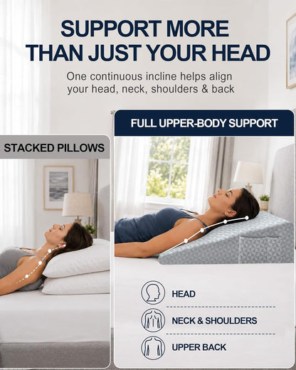 Wedge Pillow for Sleeping, 7.5" Memory Foam Bed Wedge Pillow