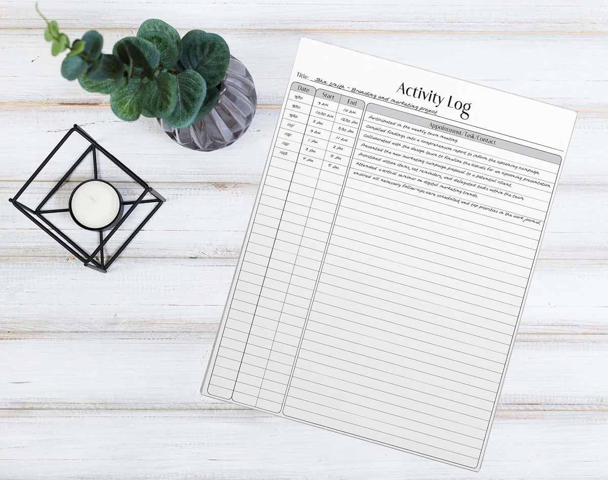 Better Office Products Activity Log Notepad, 8.5" x 11", Planning Note Pad, 50 Sheets, Daily Time Tracking Productivity Checklist Organizer