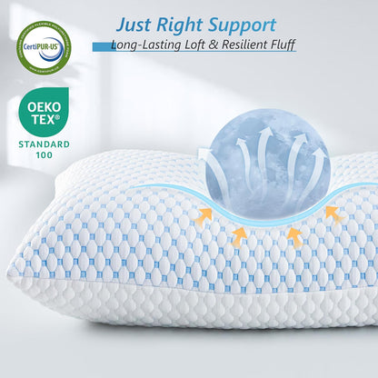 UYWO Cooling Pillows Queen Size Set of 2, Adjustable Memory Foam Pillows