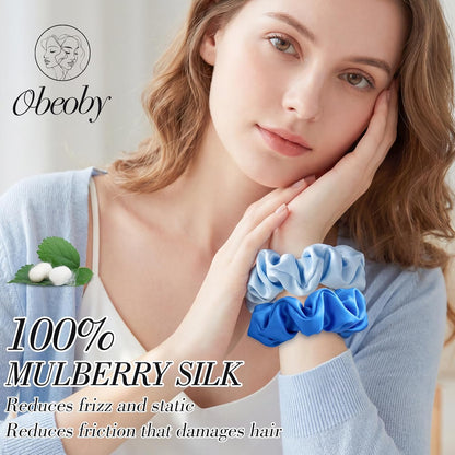 4 Pack 100% Mulberry Silk Scrunchies for Hair Sleep, No Damag Frizz Control Stylish Silk Hair Scrunchies Small Gifts for Women