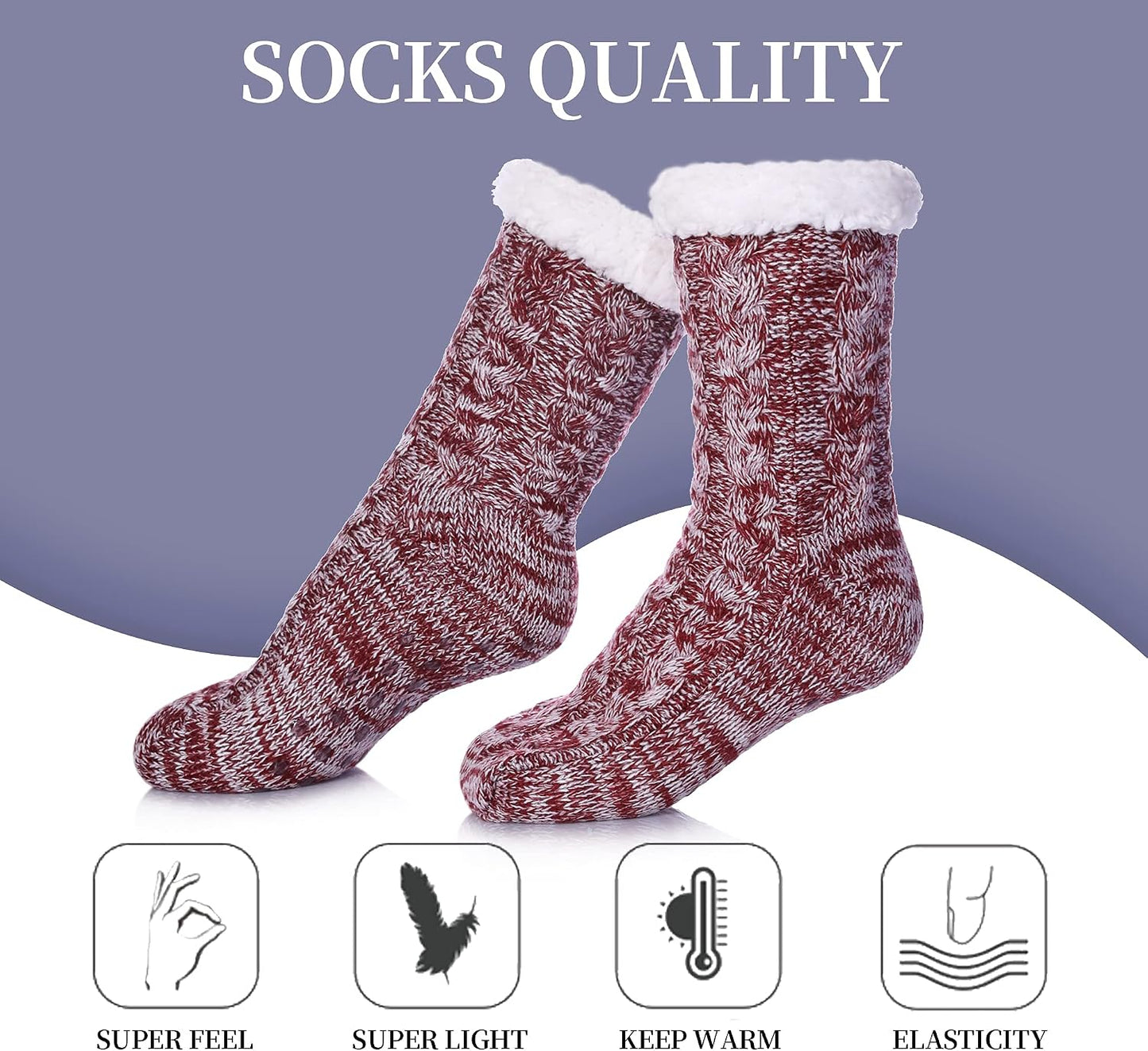 SDBING Women's Winter Super Soft Warm Cozy Fleece Lined Fuzzy Slipper Socks with Grippers