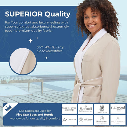 MONARCH Unisex Terry Lined Microfiber Hotel Robe