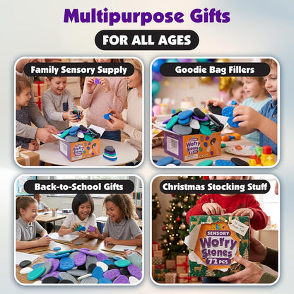 Fidget Toys Bulk for Adults: 72 Pack Sensory Worry Stones - Hard Textured Calming Stones for Stress Relief - Bulk Classroom Prizes Autism ADHD Tools - Quiet Sensory Fidget Gifts for Adults Teens