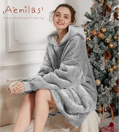Aemilas Wearable Blanket Hoodie - Warm Sherpa Blanket Sweatshirt as Gifts for Adult Women Mom Men, One Size Fits All